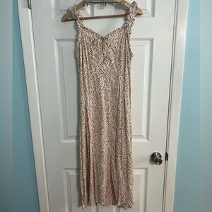 JANPNA Milkmaid MIDI Dress size Large Tan and White Safari Print Slit